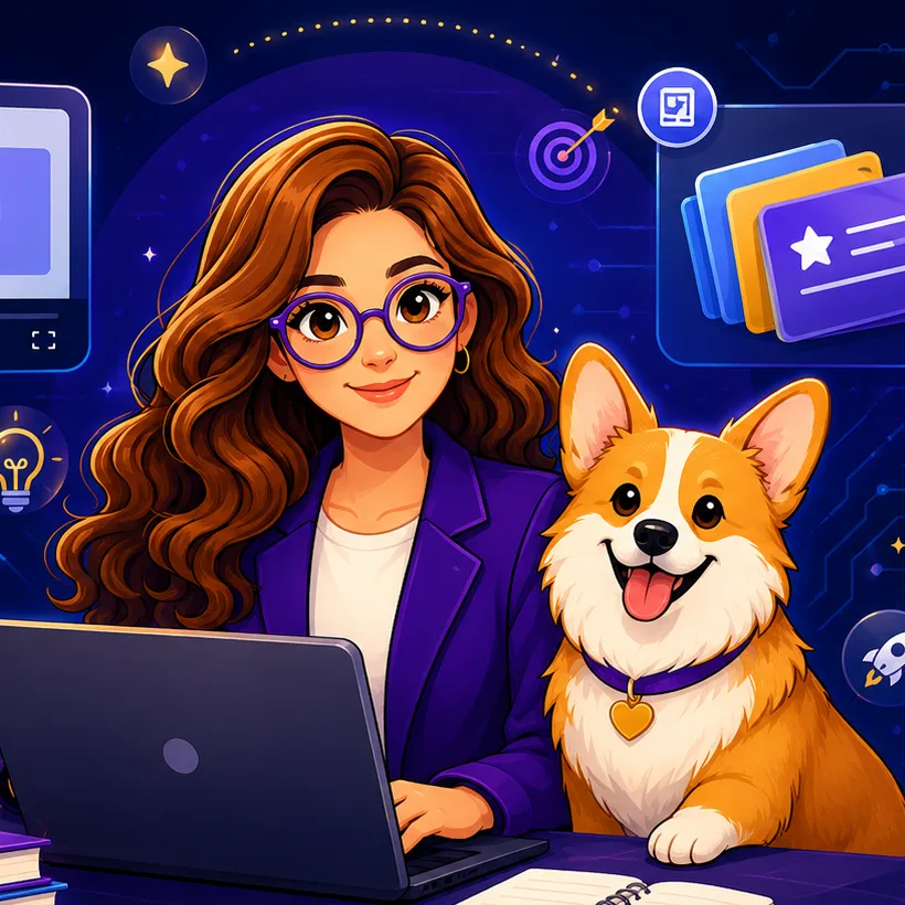 Madi, founder of Madly Productive Pathways, with her corgi Sir Winston