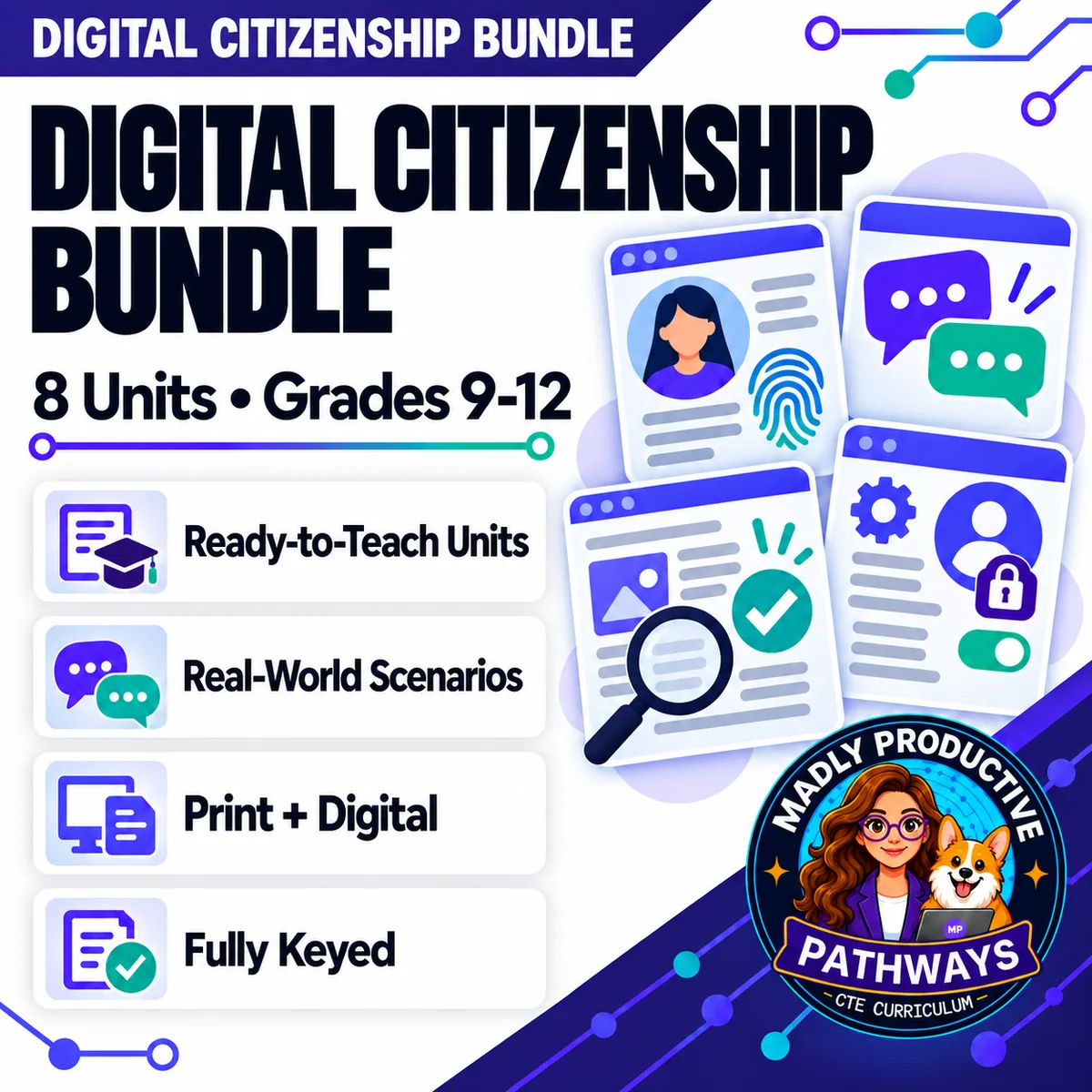 Digital Citizenship Unit Bundle: eight complete units, 27 days, grades 9-12