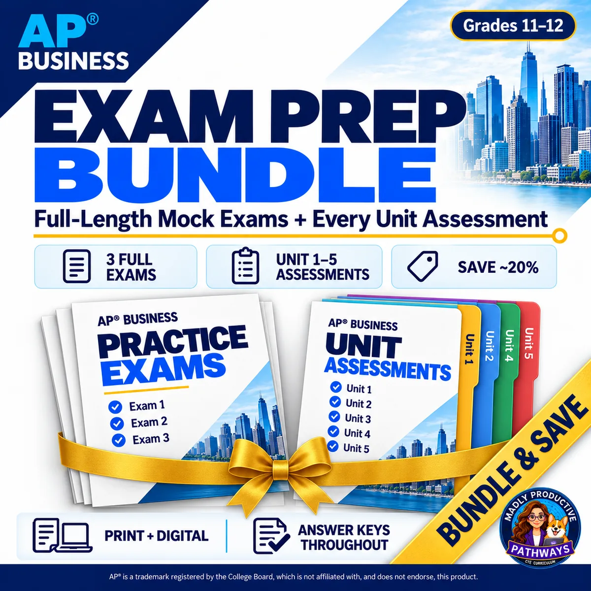 AP Business Exam Prep Bundle: every unit's practice, reviews and tests plus three full-length practice exams