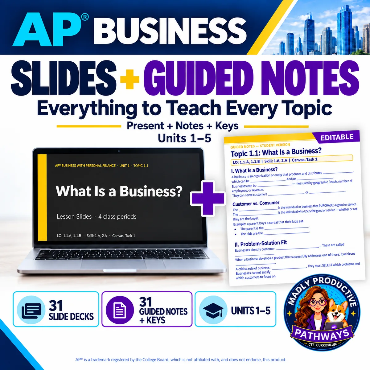AP Business Slides and Guided Notes: 31 decks plus 31 matching note sets with keys