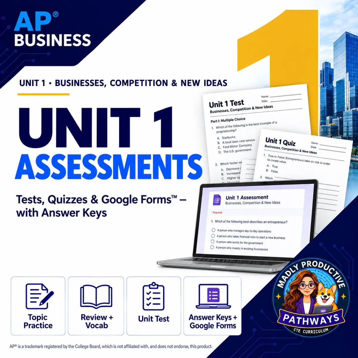 AP Business Unit 1 Assessments: every check for understanding for Businesses, Competition & New Ideas, with answer keys