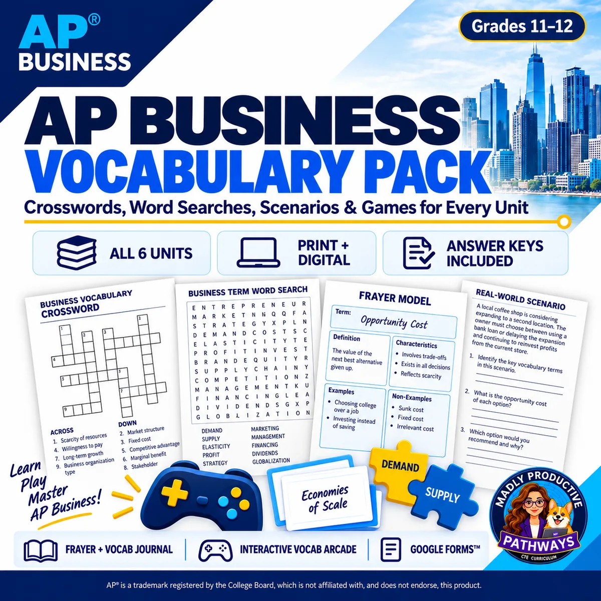 AP Business Vocabulary Games: 120 terms drilled six ways, with all 24 answer keys
