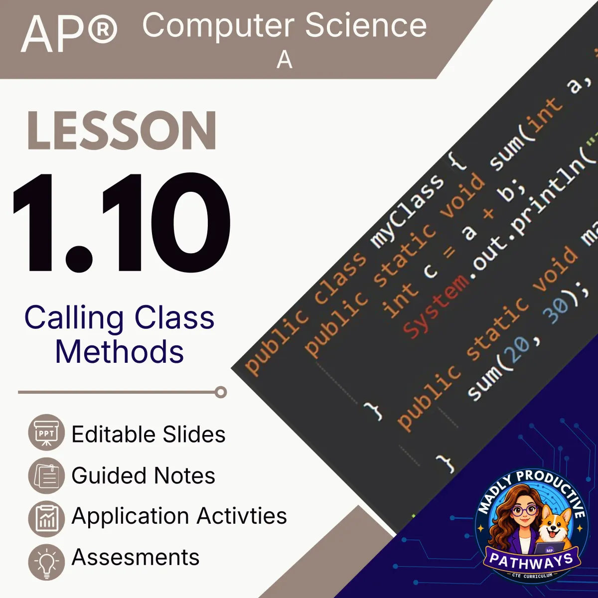 AP Computer Science A Lesson 1.10 cover, Calling Class Methods