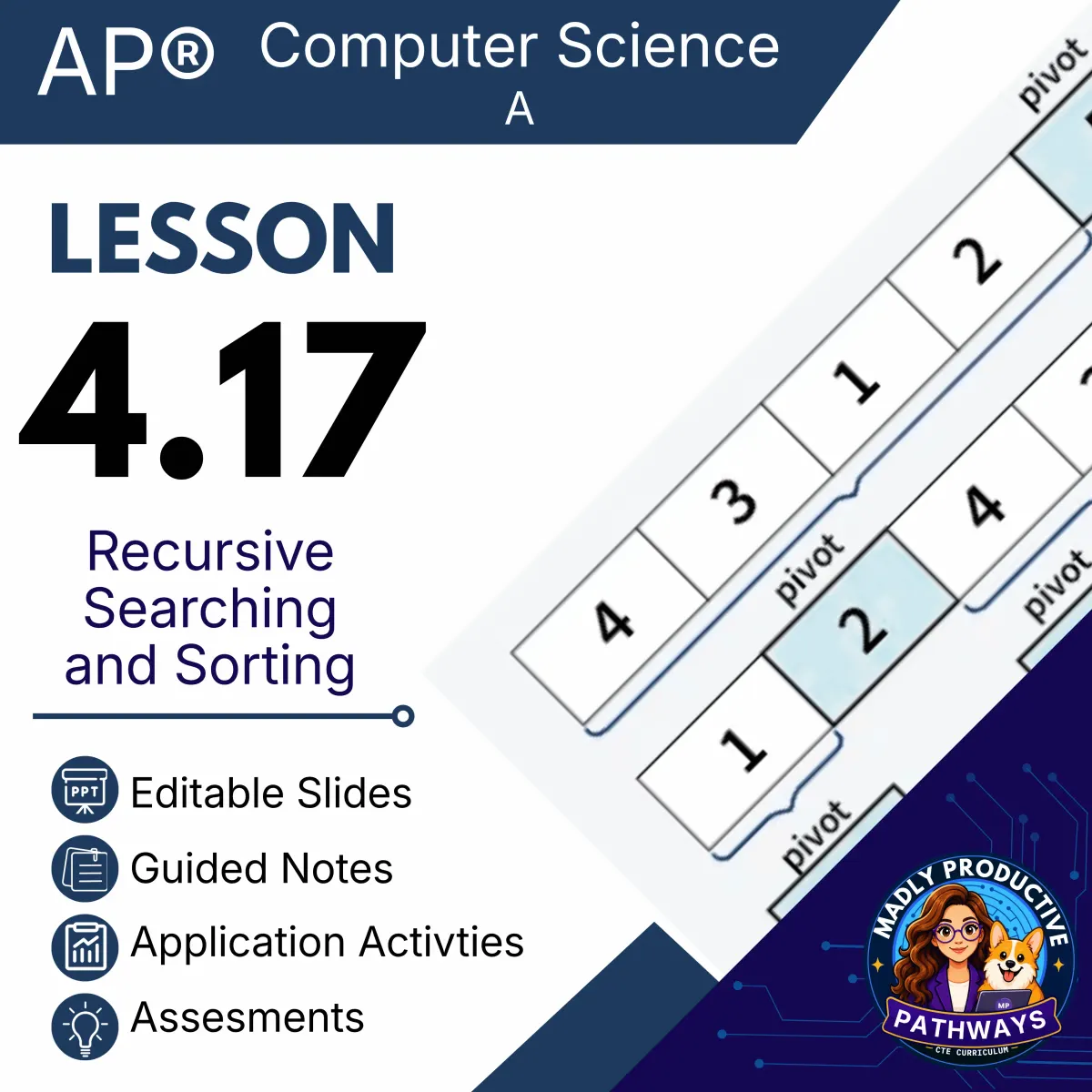 AP Computer Science A Lesson 4.17 cover, Recursive Searching and Sorting