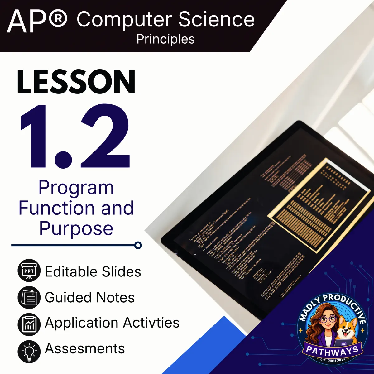 AP Computer Science Principles Lesson 1.2 cover, Program Function and Purpose