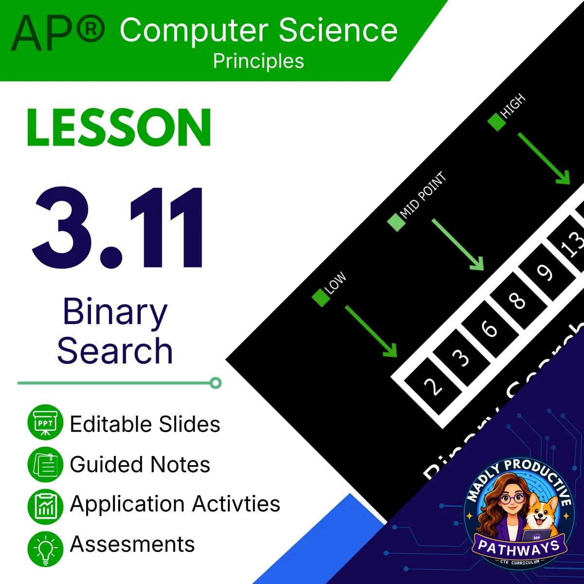 AP Computer Science Principles Lesson 3.11 cover, Binary Search