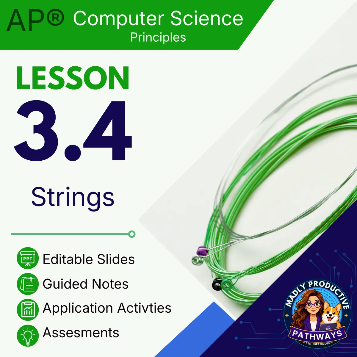 AP Computer Science Principles Lesson 3.4 cover, Strings