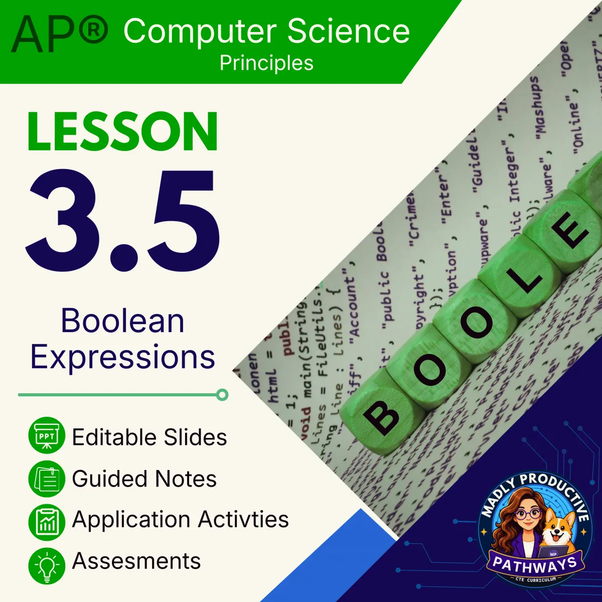 AP Computer Science Principles Lesson 3.5 cover, Boolean Expressions