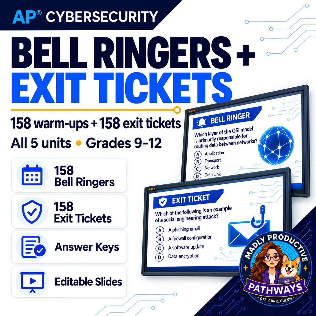 AP Cybersecurity Bell Ringers and Exit Tickets: 316 items with answer keys