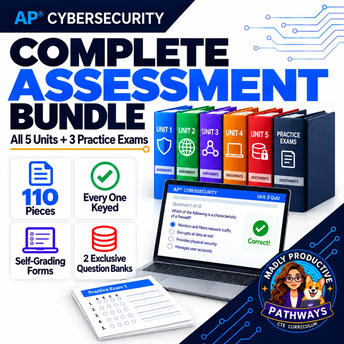 AP Cybersecurity Full Year Assessments: every unit's practice, reviews and tests plus three practice exams