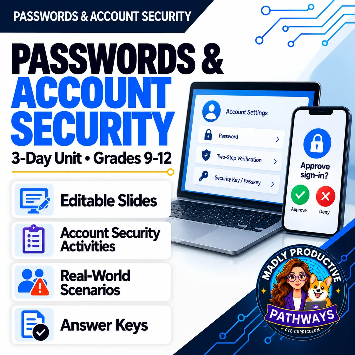 Passwords & Account Security, a 3-day cybersecurity unit for grades 9-12