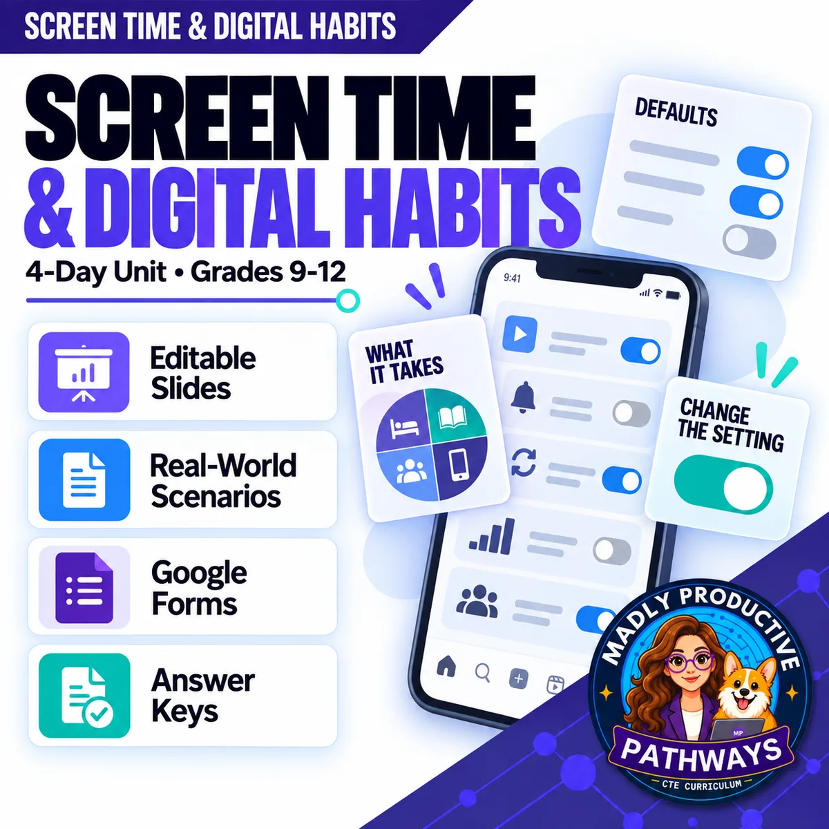 Screen Time & Digital Habits, a 4-day digital citizenship unit for grades 9-12