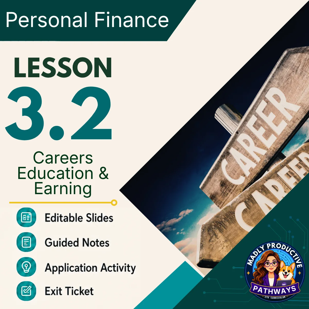 Personal Finance Lesson 3.2 cover, Careers, Education & Earning