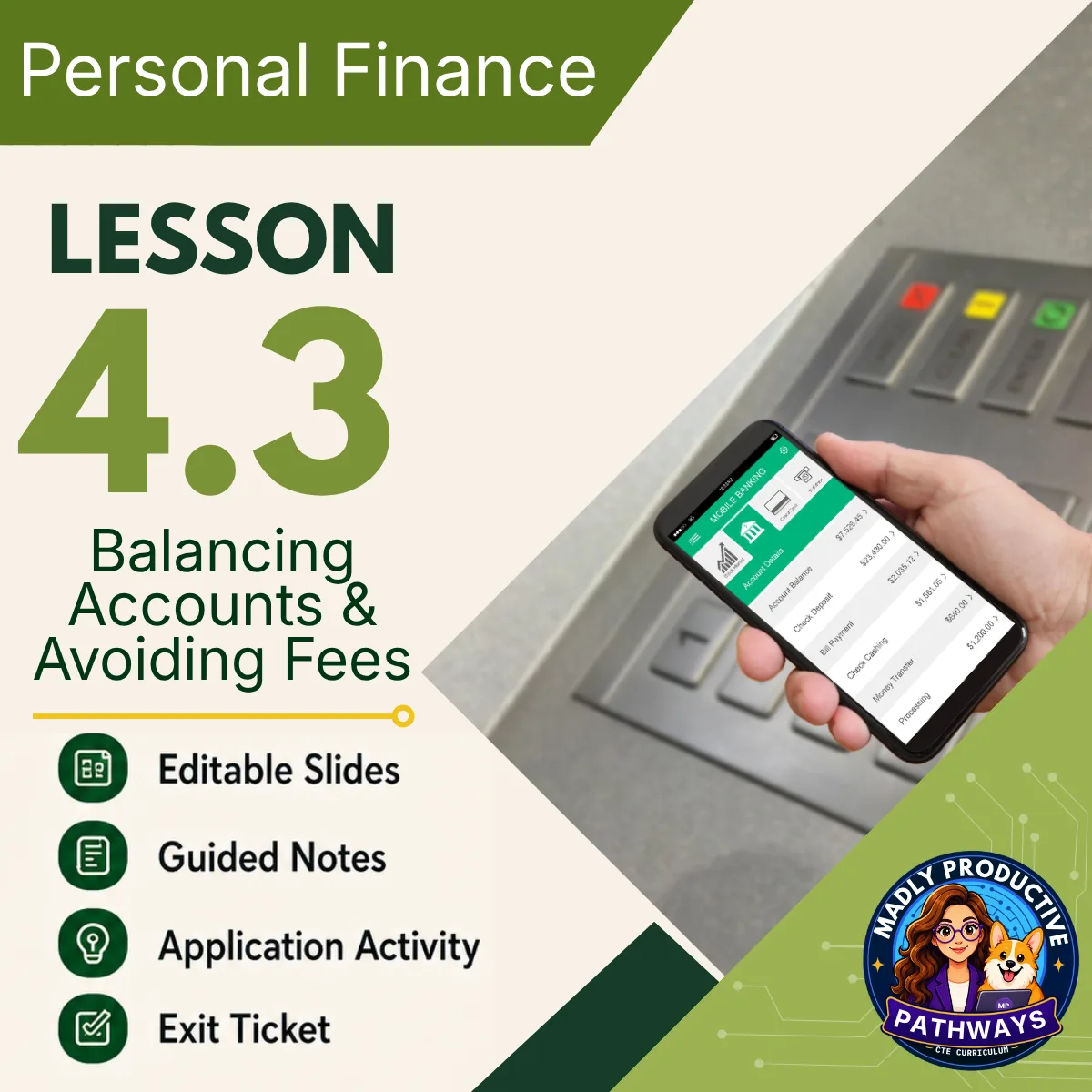 Personal Finance Lesson 4.3 cover, Balancing a Checkbook & Avoiding Fees