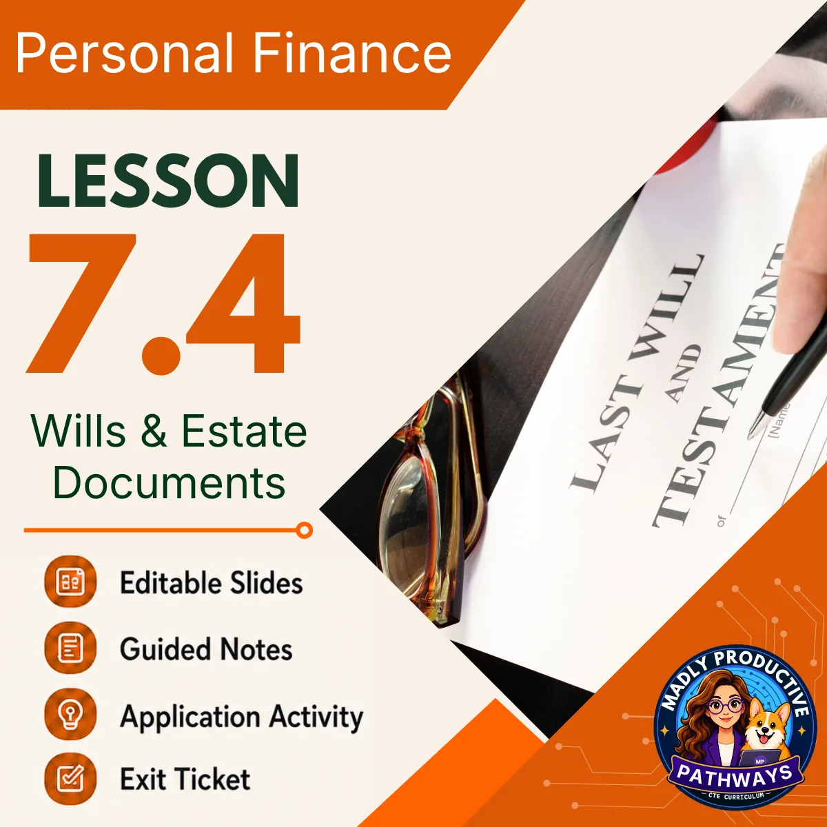 Personal Finance Lesson 7.4 cover, Wills & Estate Planning Basics