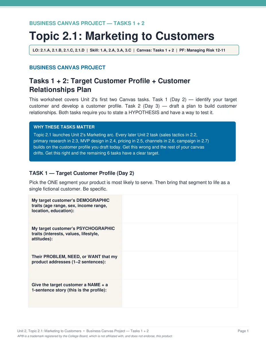 AP Business Unit 2 project task PDF page