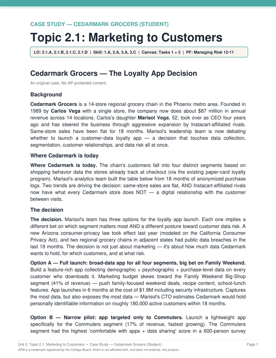 AP Business Unit 2 case study PDF page