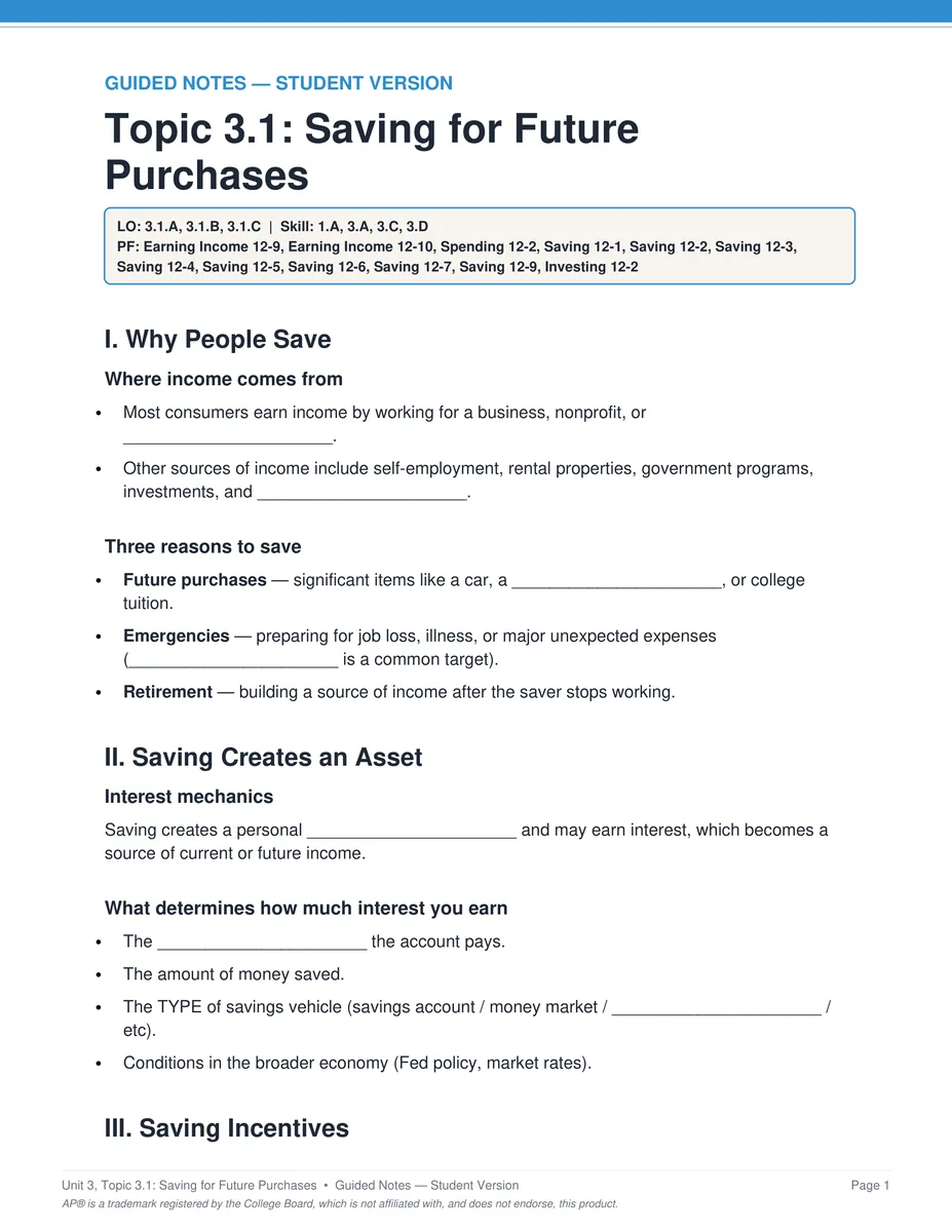 AP Business Unit 3 guided notes PDF page