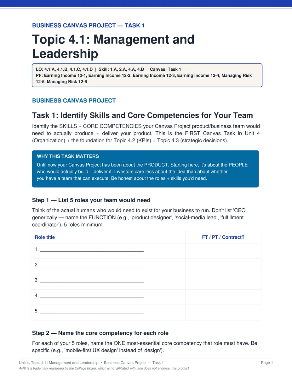 AP Business Unit 4 project task PDF page