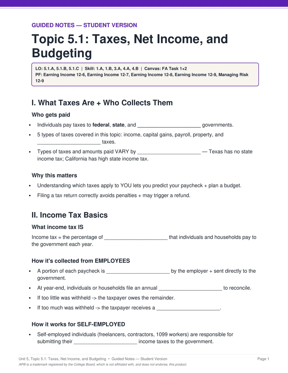 AP Business Unit 5 guided notes PDF page