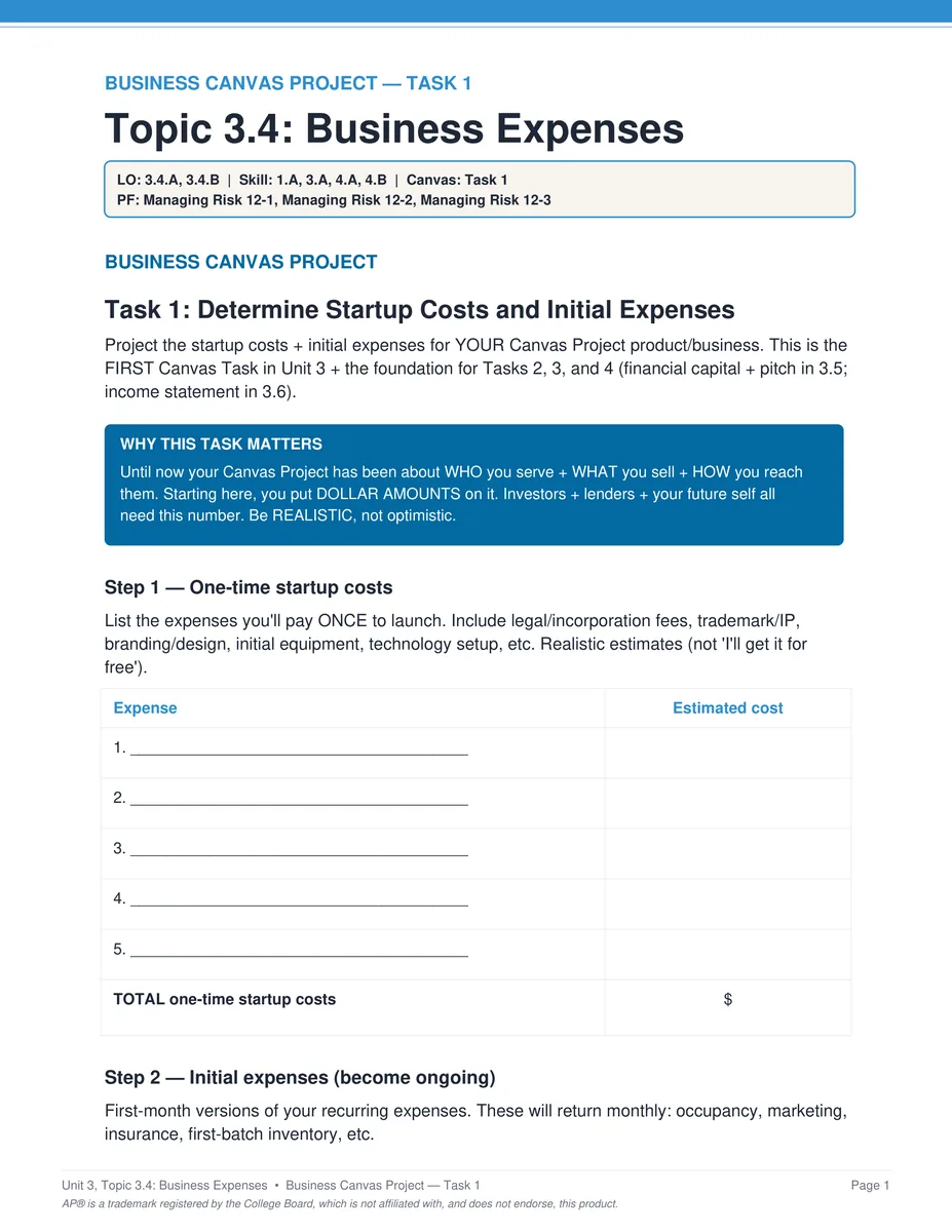 AP Business project task PDF page