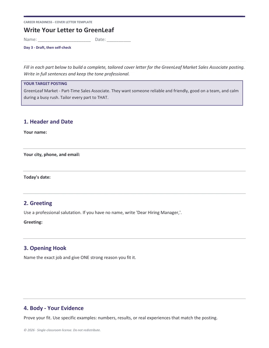 Cover Letter Writing project pages