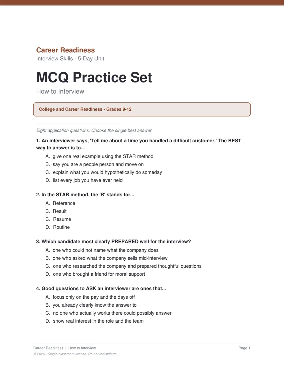 Interview Skills assessment pages