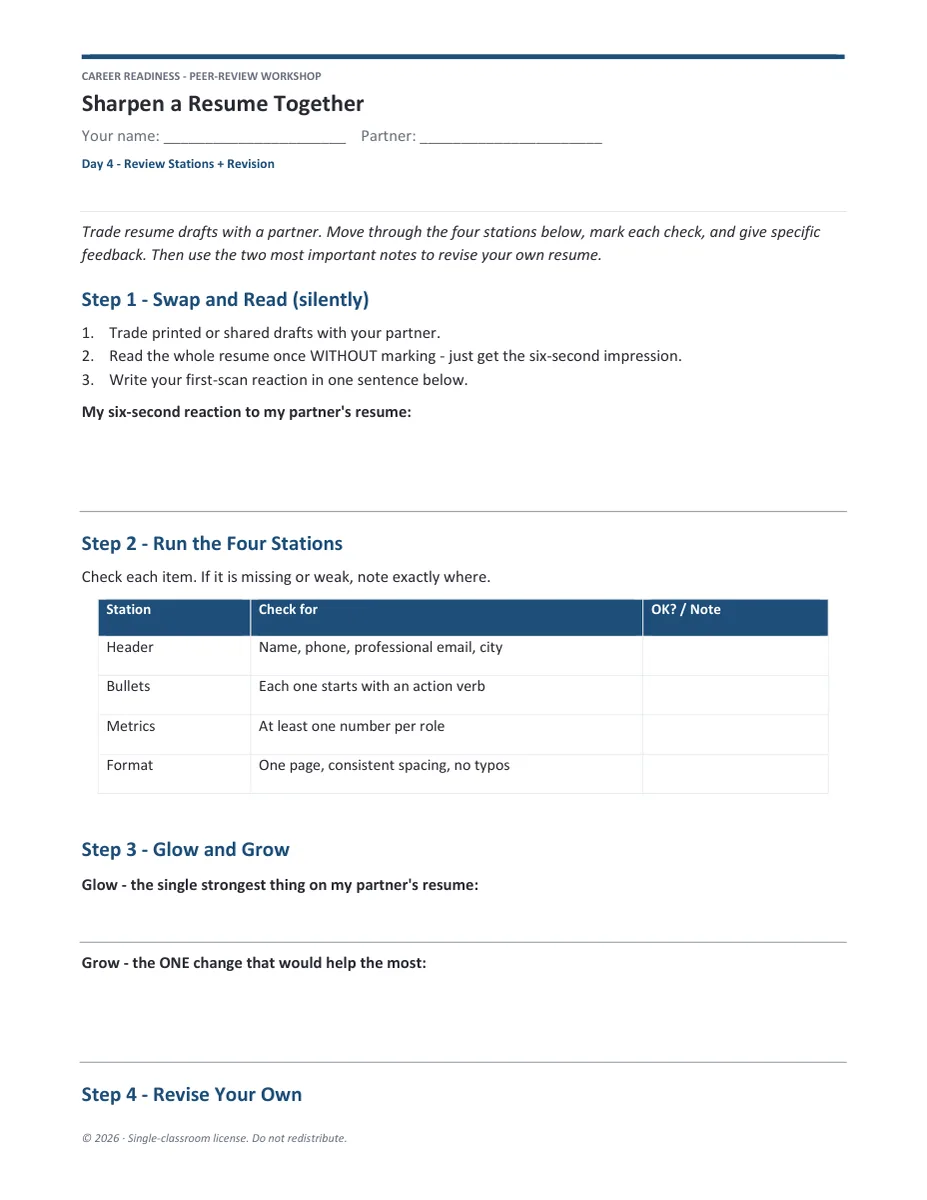 Resume Writing project pages