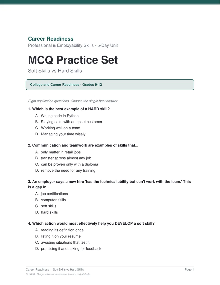 Soft Skills vs Hard Skills assessment pages