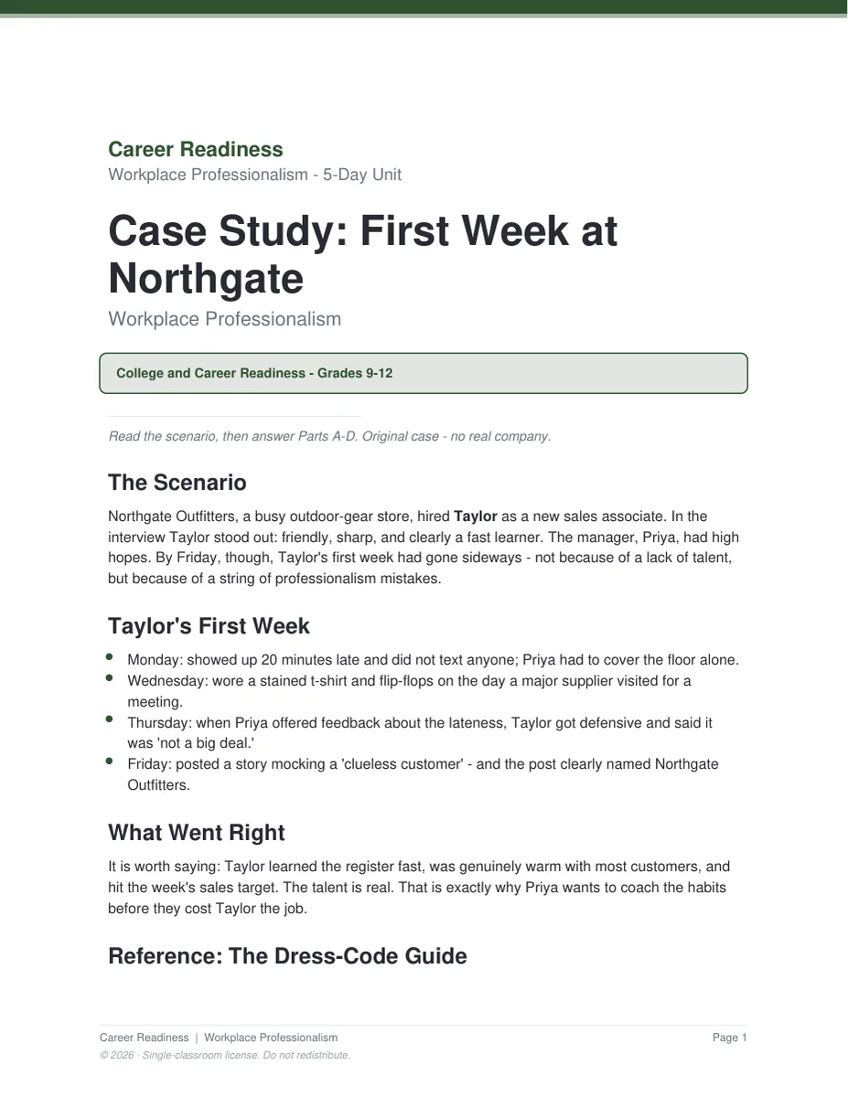 First Week at Northgate case study page