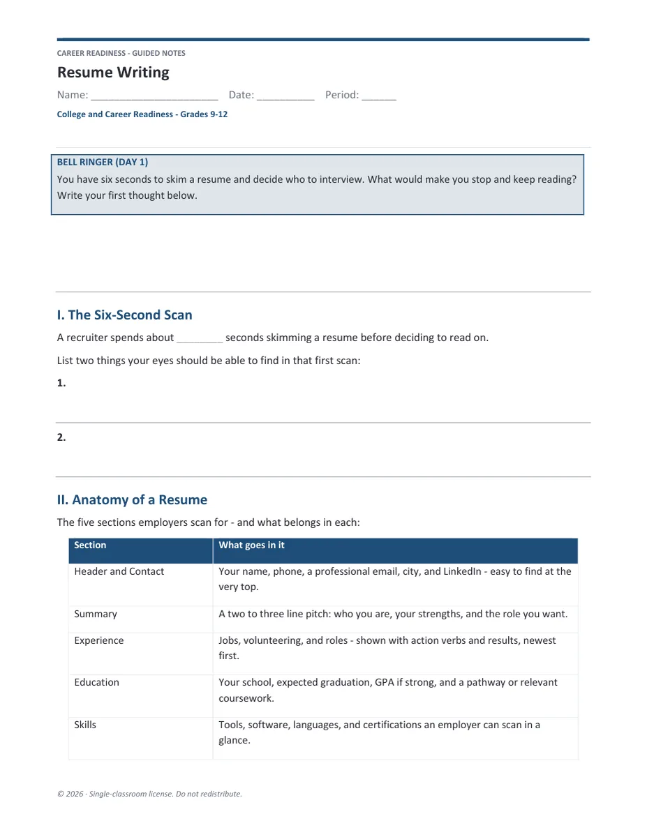 Guided notes page from the bundle