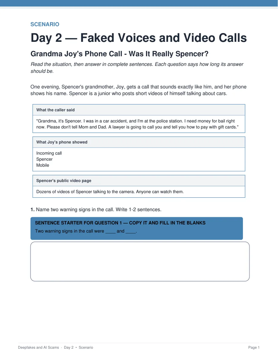 The Grandma Joy's Phone Call voice-cloning scenario page
