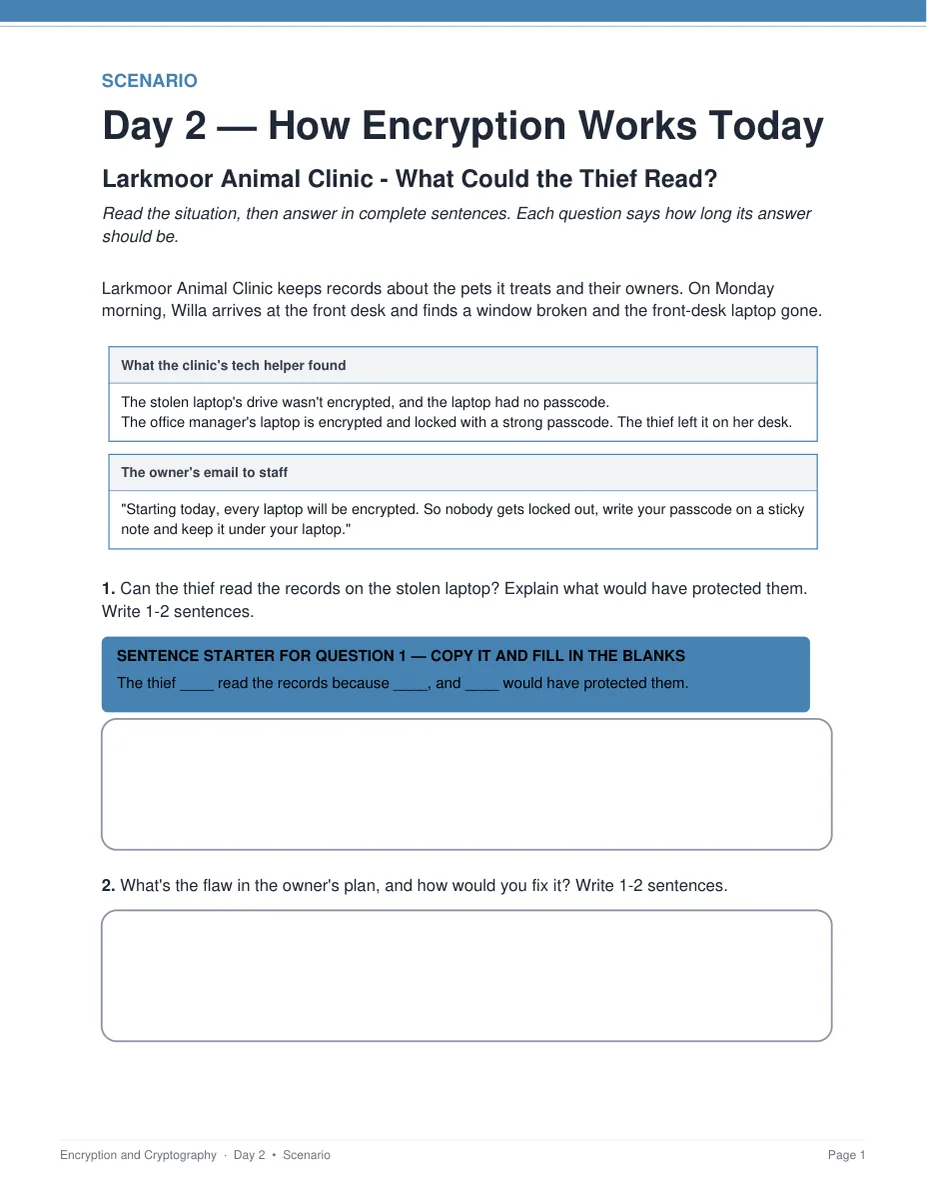 The Larkmoor Animal Clinic scenario page