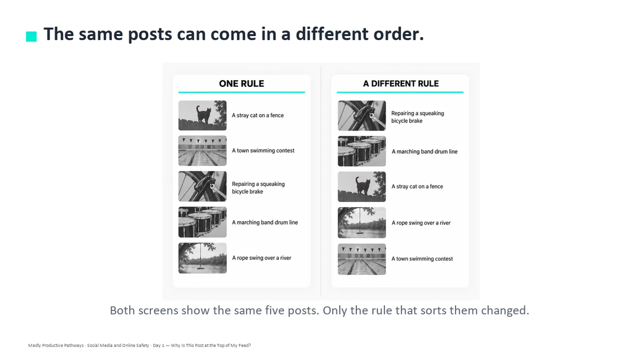 A slide from Day 1 of the Social Media and Online Safety deck