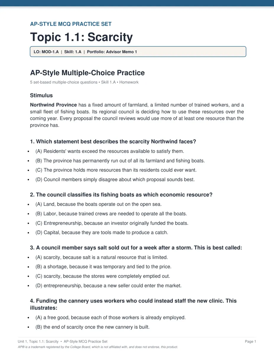 AP Macroeconomics Unit 1 activity PDF page