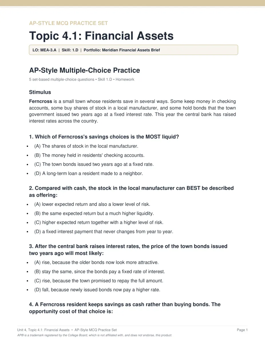 AP Macroeconomics Unit 4 activity PDF page