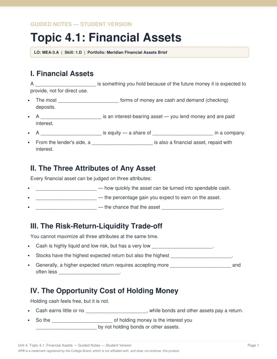AP Macroeconomics Unit 4 guided notes PDF page