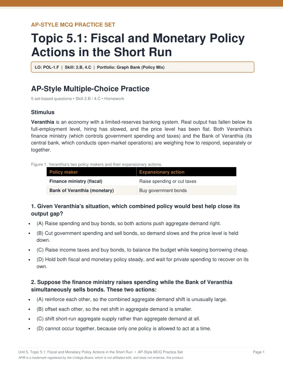 AP Macroeconomics Unit 5 activity PDF page
