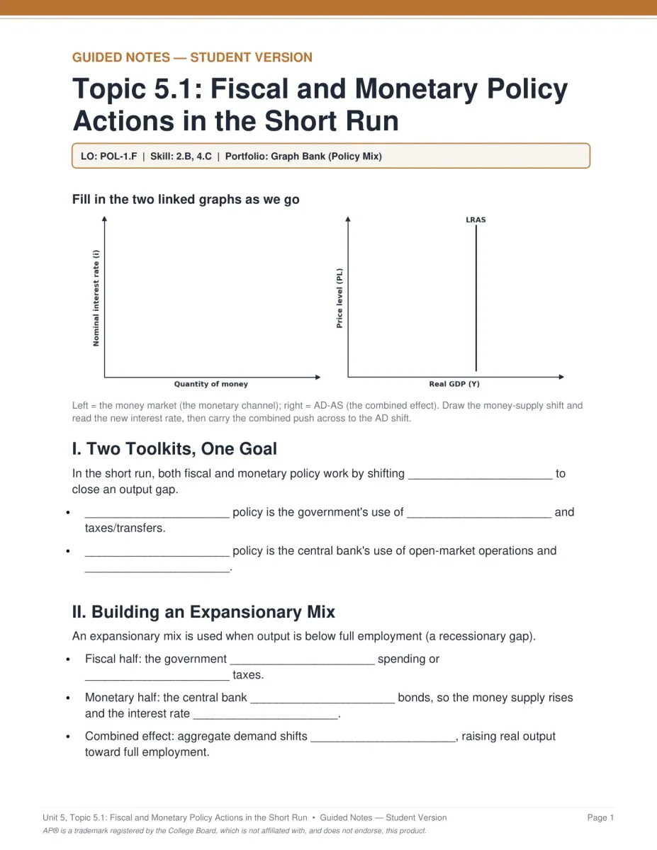 AP Macroeconomics Unit 5 guided notes PDF page