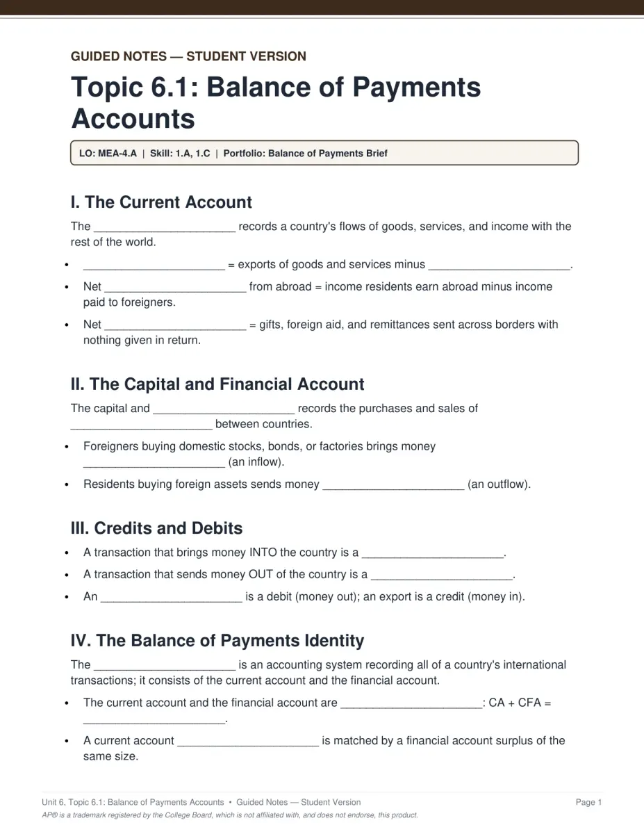 AP Macroeconomics Unit 6 guided notes PDF page