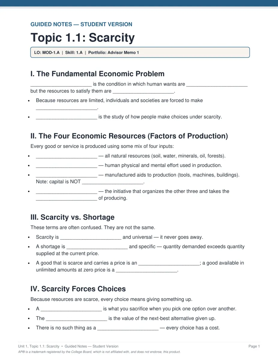 AP Macroeconomics course guided notes PDF page