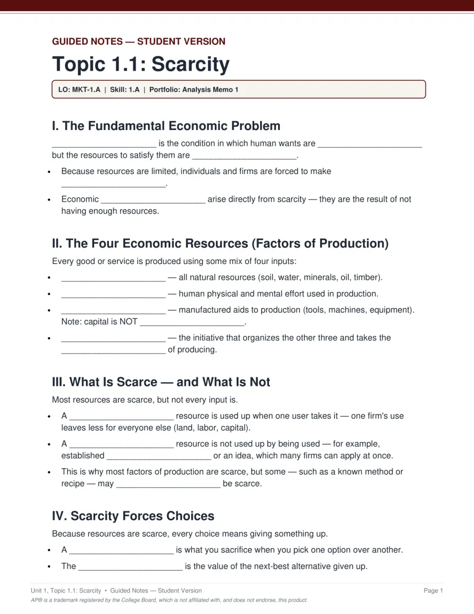AP Microeconomics course guided notes PDF page