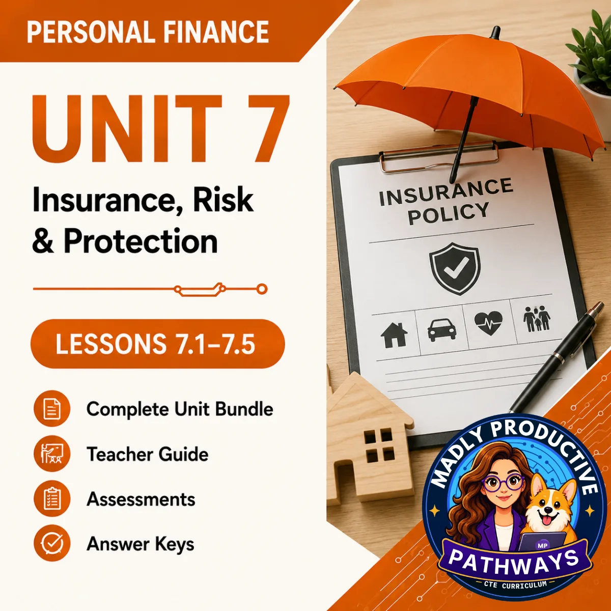 Personal Finance Unit 7 bundle cover, Insurance & Risk