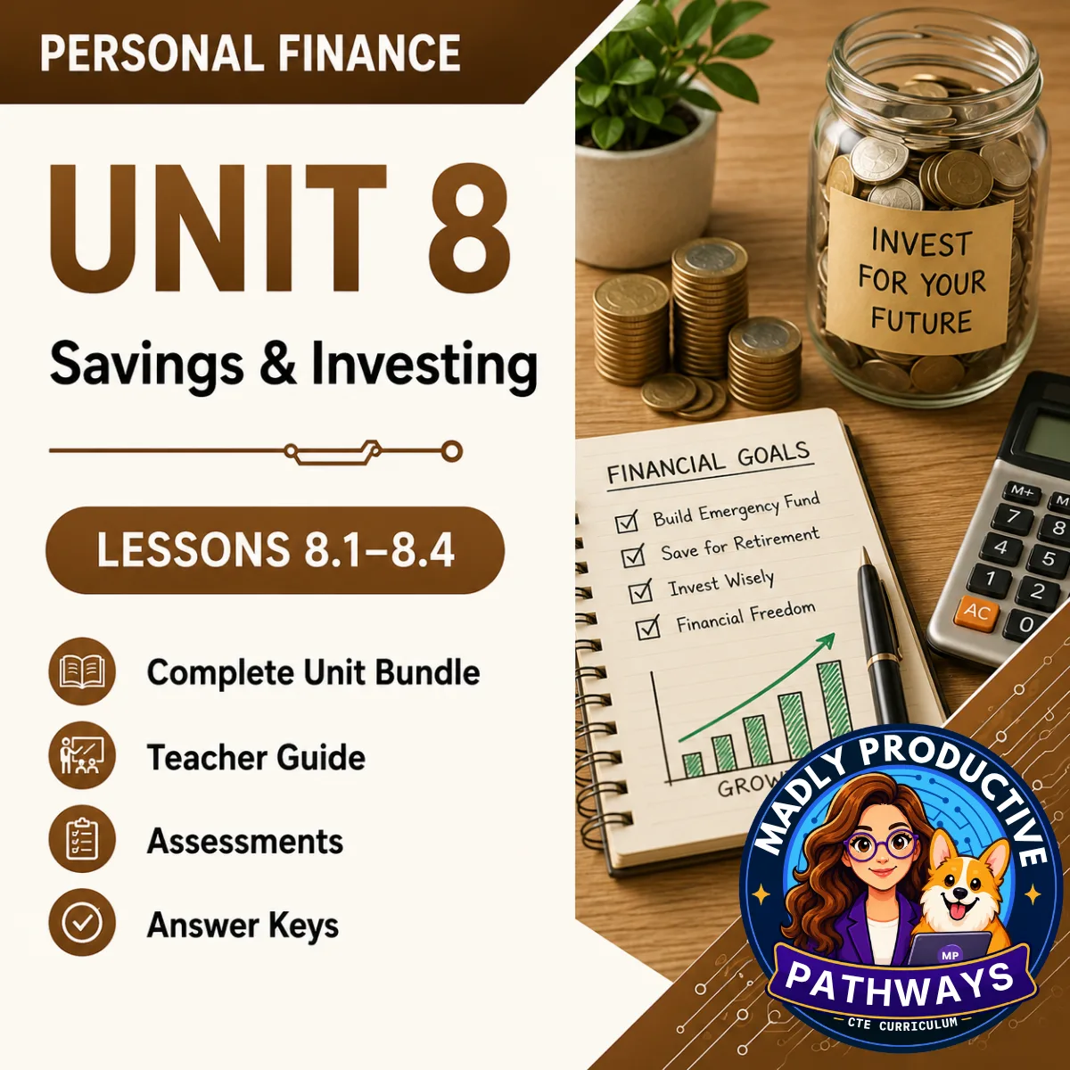 Personal Finance Unit 8 bundle cover, Saving & Investing
