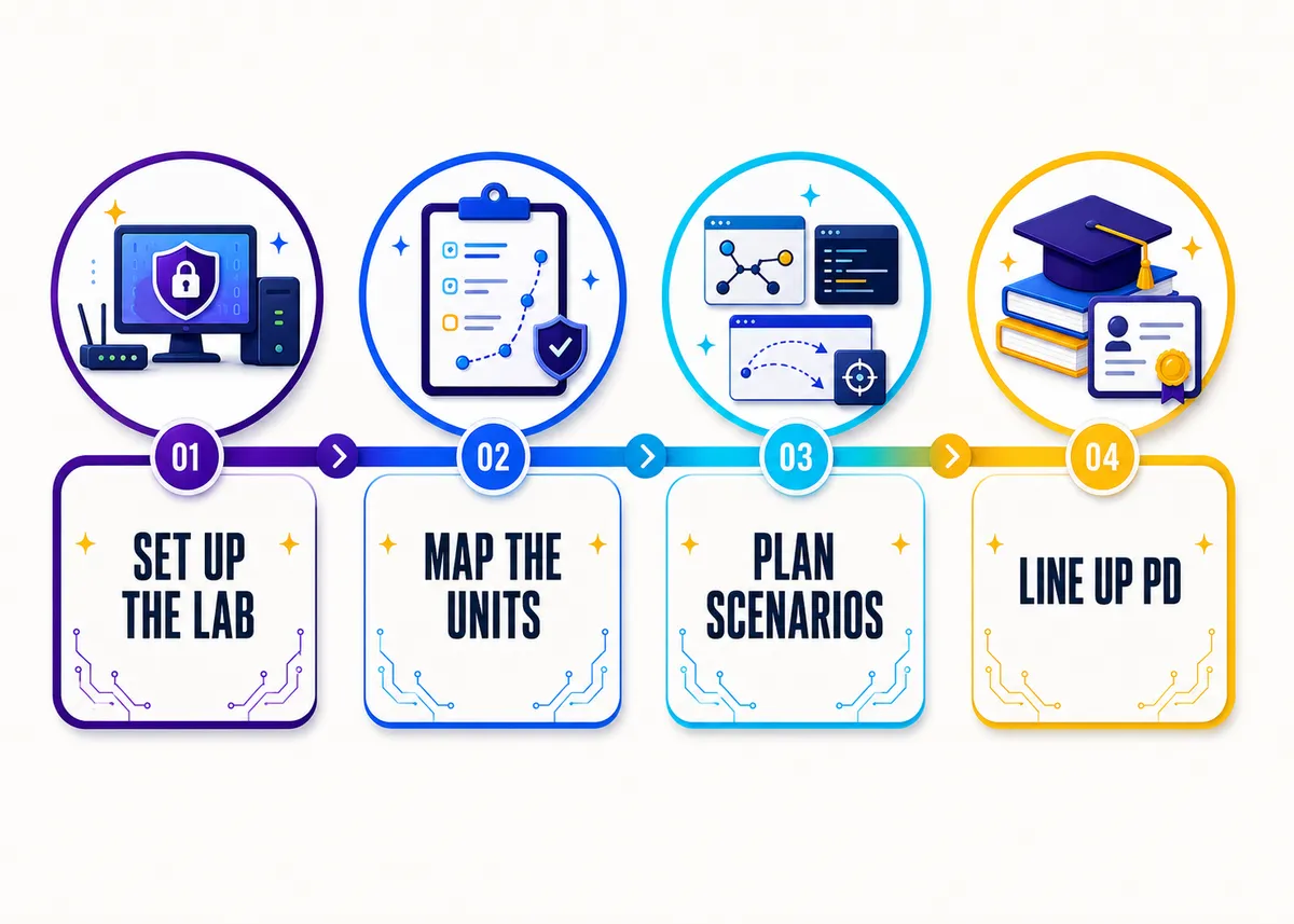 Before day one: Set up the lab, Map the units, Plan scenarios, Line up PD.