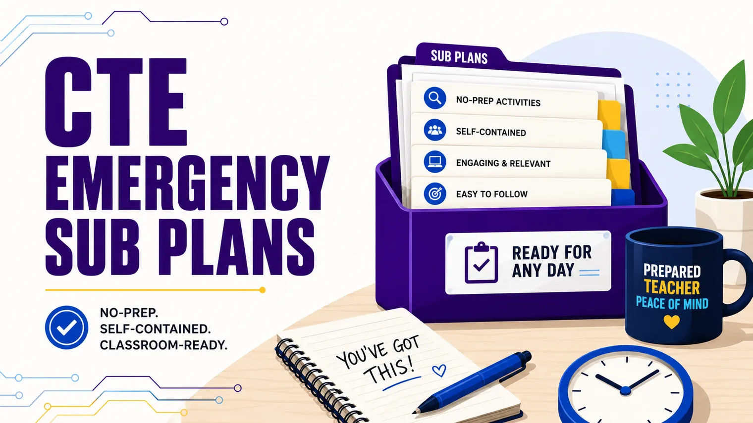A ready sub folder with no-prep, self-contained activities, calm and prepared.