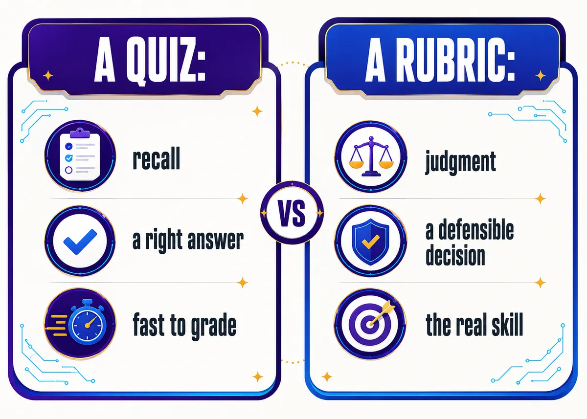 What a quiz measures vs what a rubric measures.
