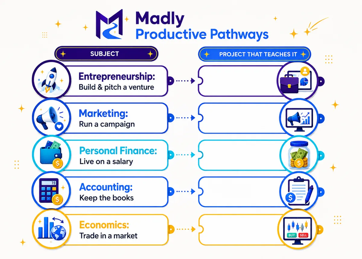 Each subject and the project that teaches it