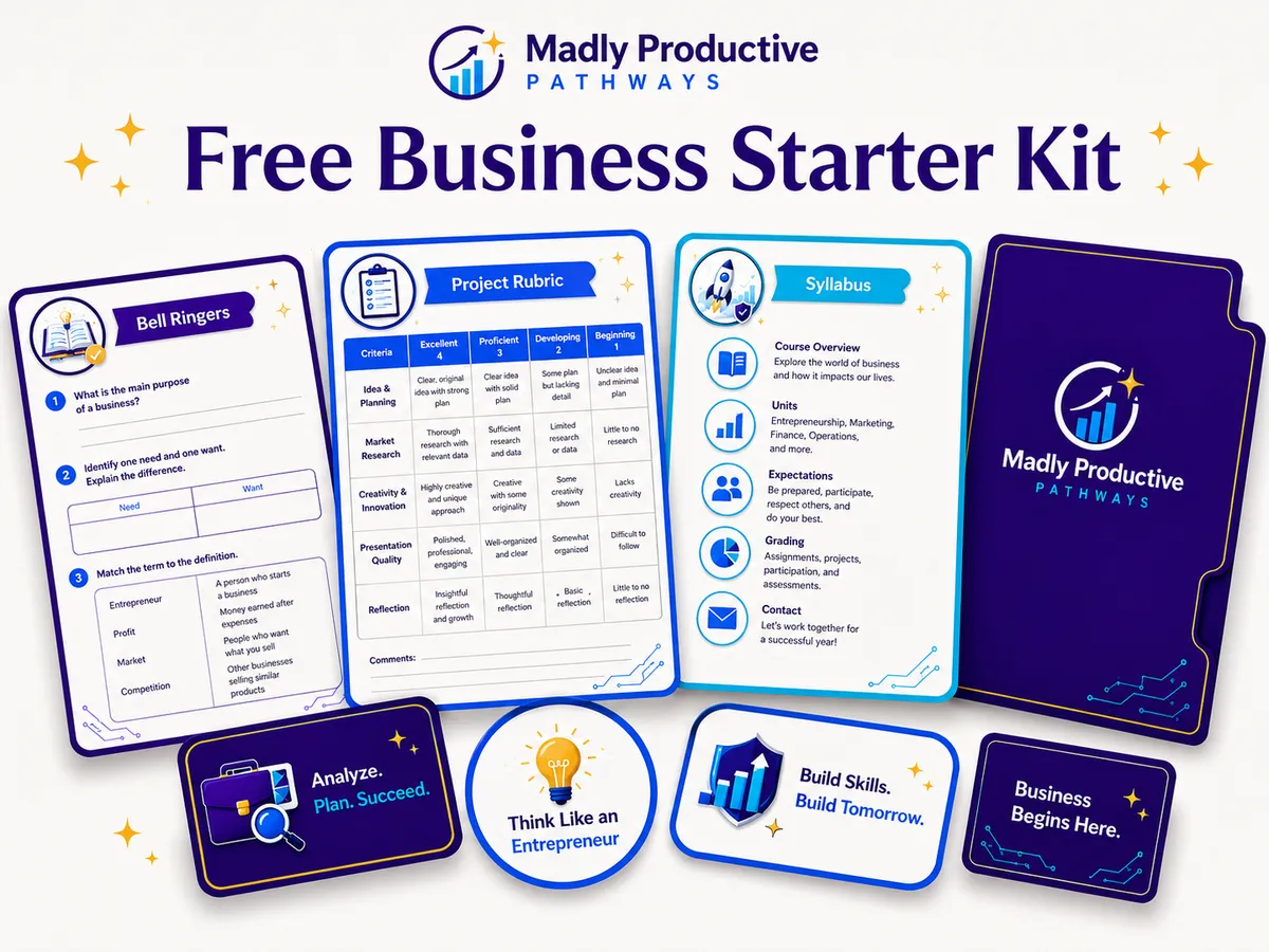 Free business starter kit: bell ringers, project rubric, syllabus