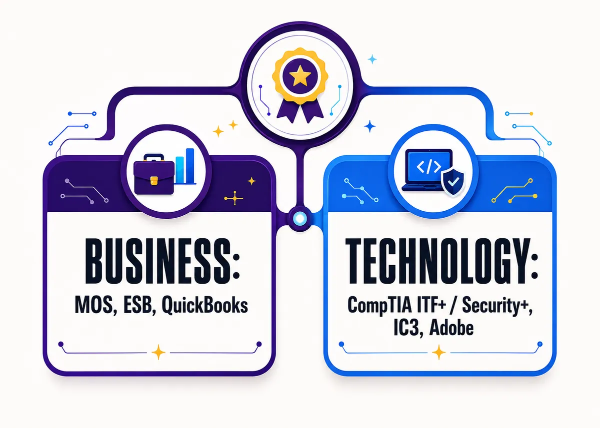 Certifications by pathway: Business, Technology.